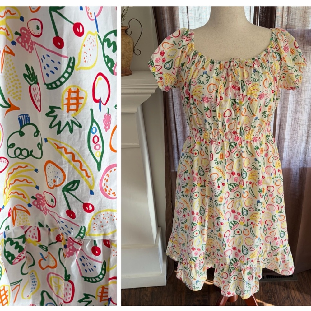 Tulip Bee Fruit Print Cotton Vintage Inspired Novelty  Dress